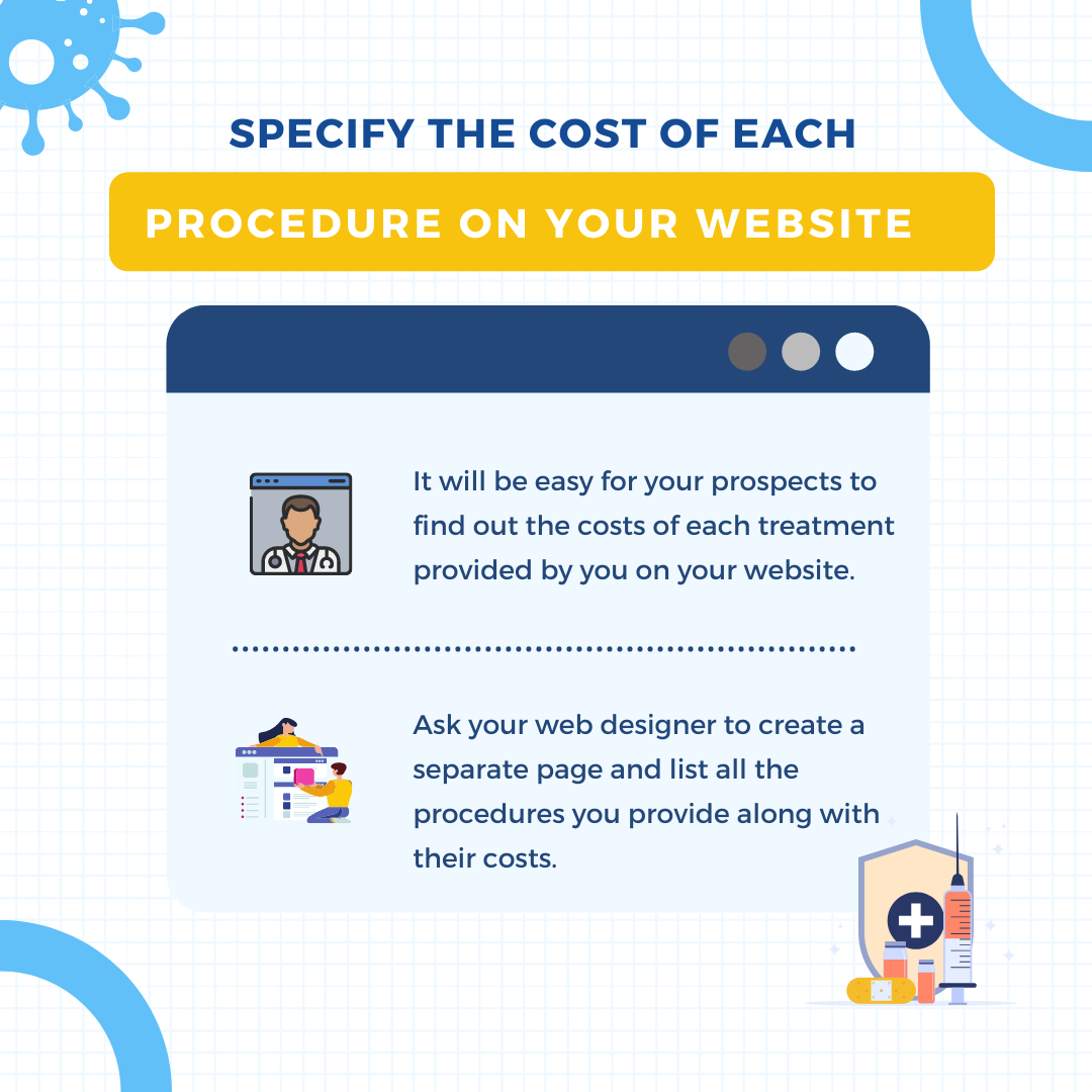 Specify the cost of each procedure on your website