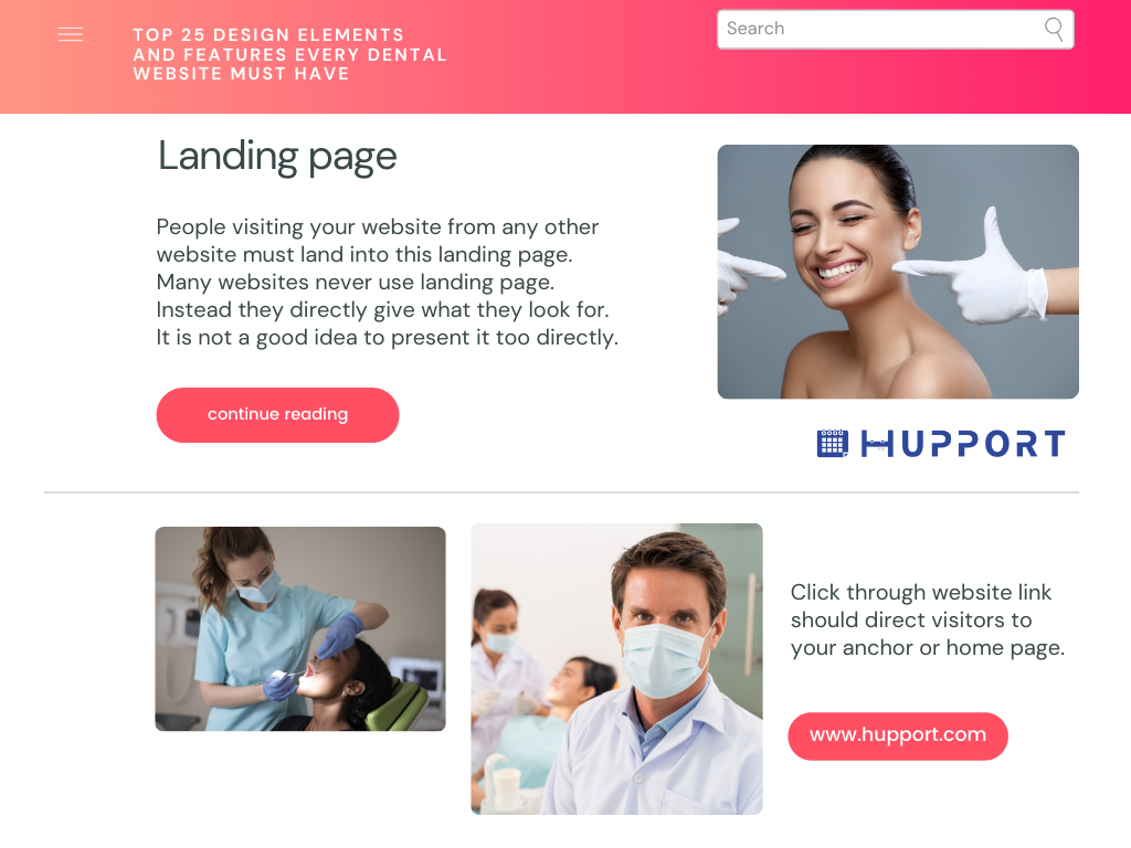 Dental website design elements :Landing page