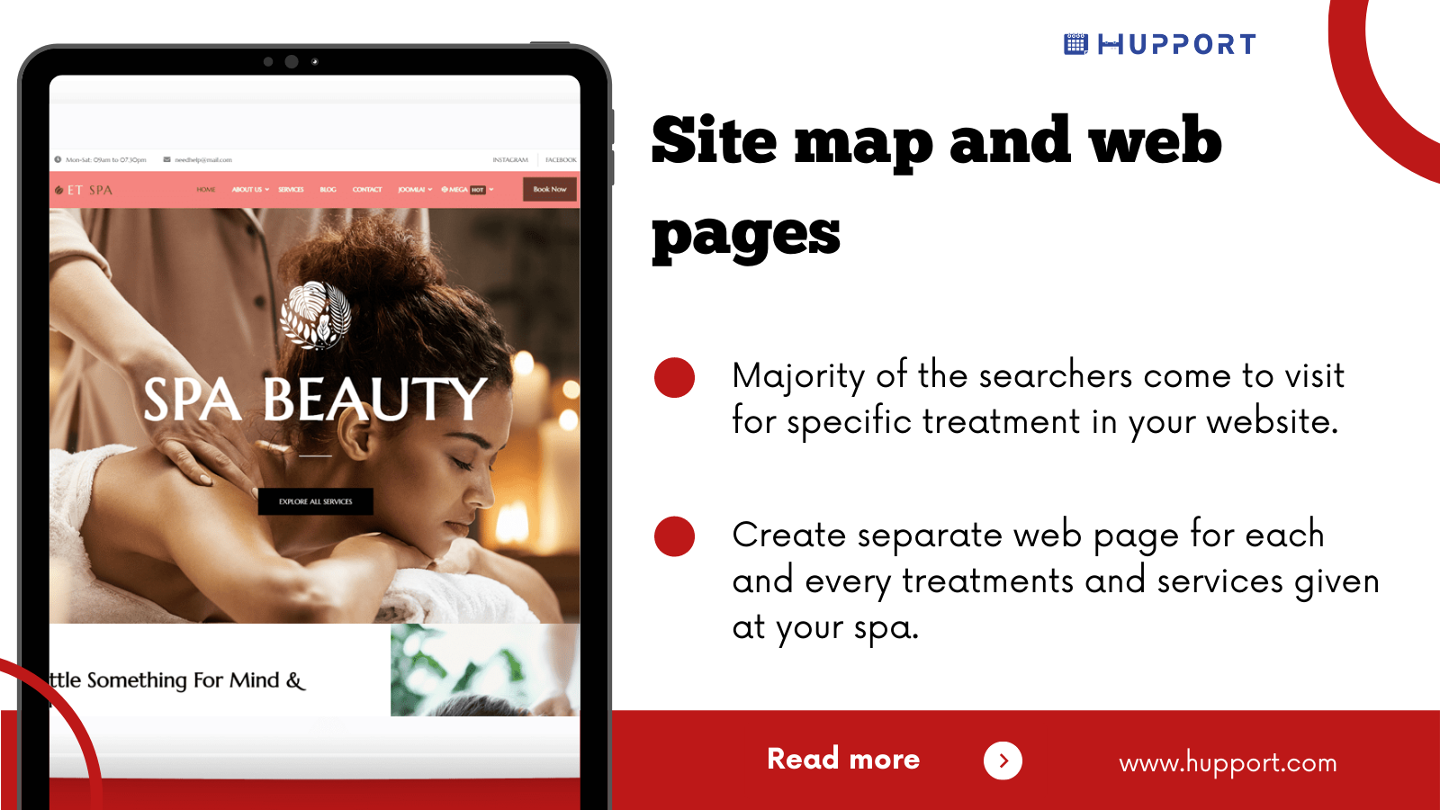 Site map and web pages for medical spa