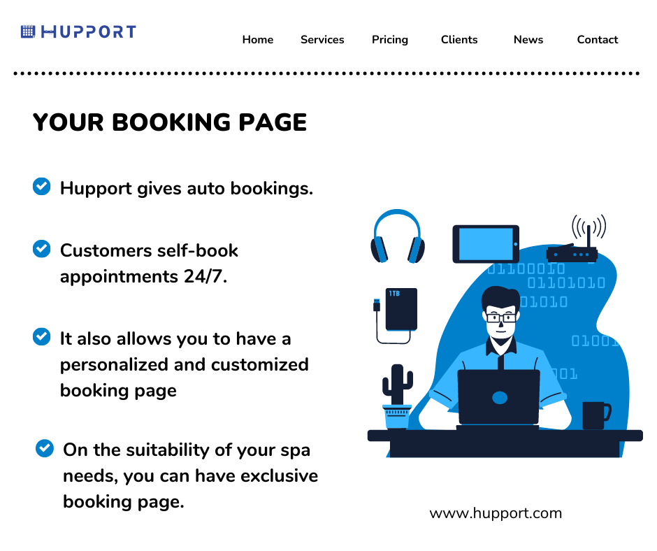 Your booking page in hupport